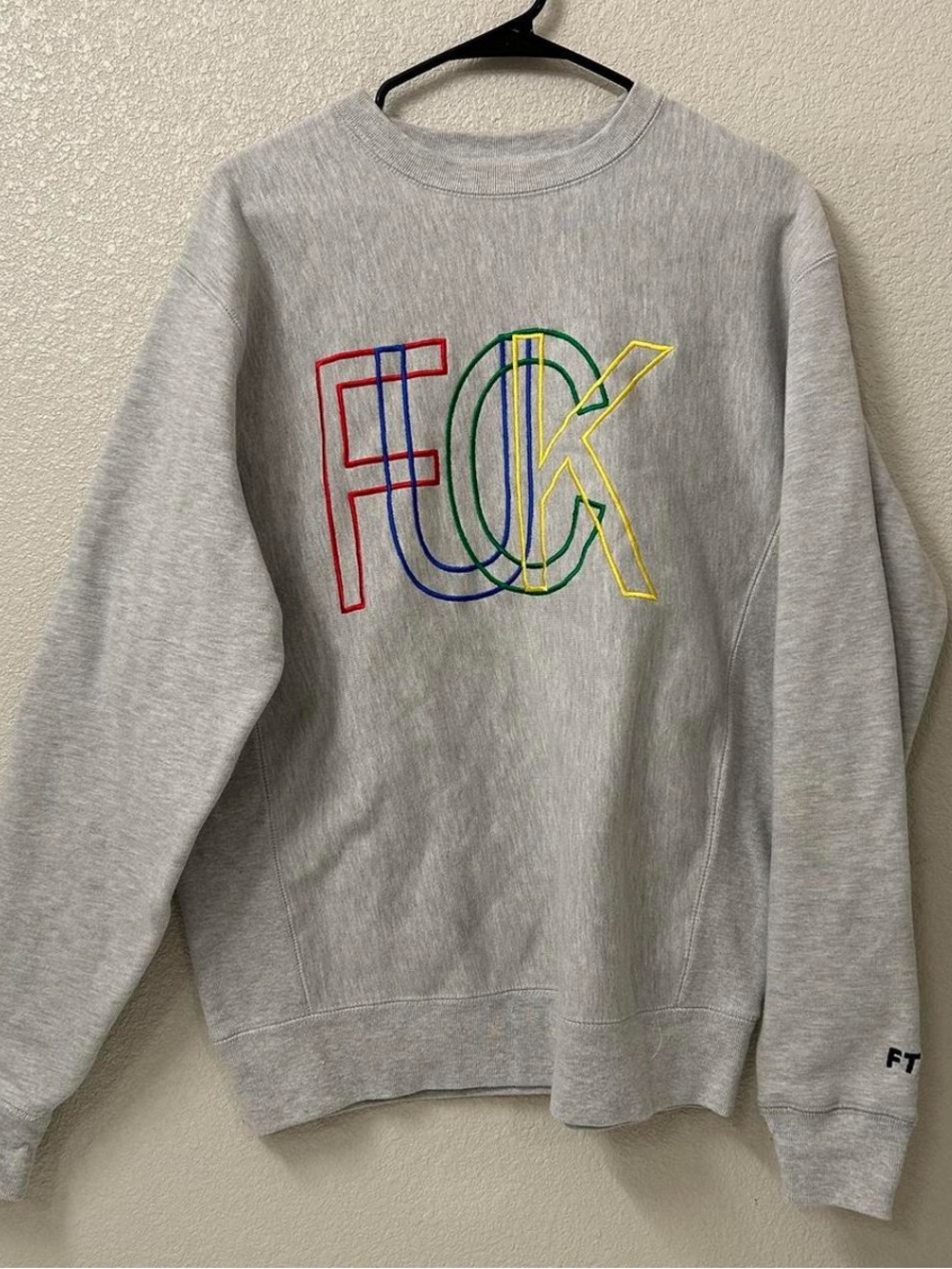 FTP Gray Crewneck Sweatshirt with Multicolor Embroidered Logo